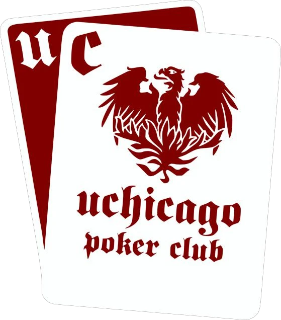 The club's logo: two playing cards with a phoenix and the words uchicago poker club